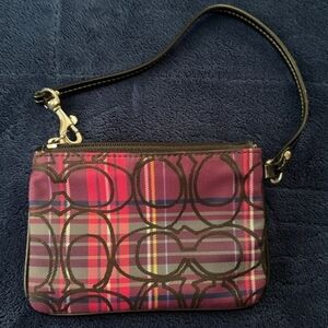 Coach Plaid Signature Wristlet in Pink and Purple
